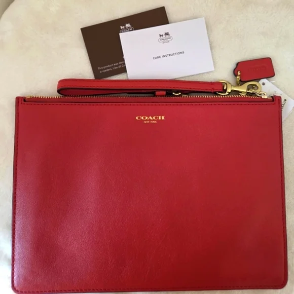 COACH NY Leather Zippered Pouch Clutch Tablet Sleeve Scarlet Red NWT - Picture 7 of 15